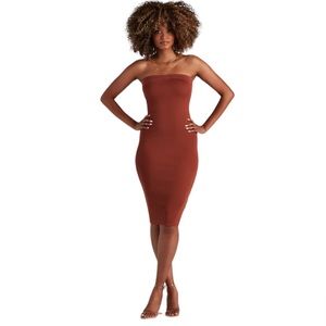 Iris Burnt Orange Cinnamon Strapless Bandeaux Dress